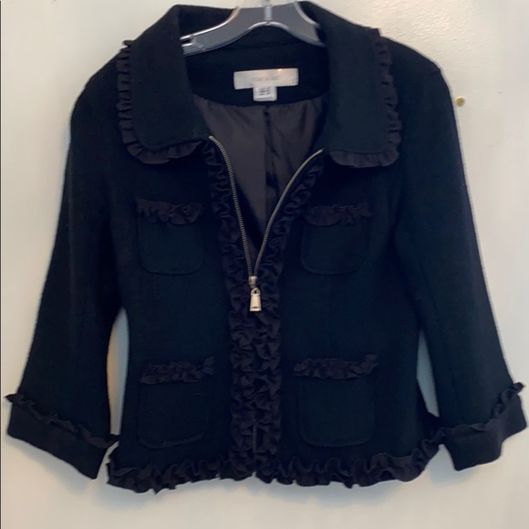MAC & JAC boiled wool ruffle zip blazer jacket M - Picture 2 of 6